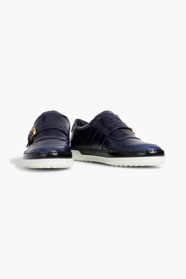 Tod's Buckled Leather Loafers in Midnight blue, photo 2 of 4 from THE OUTNET