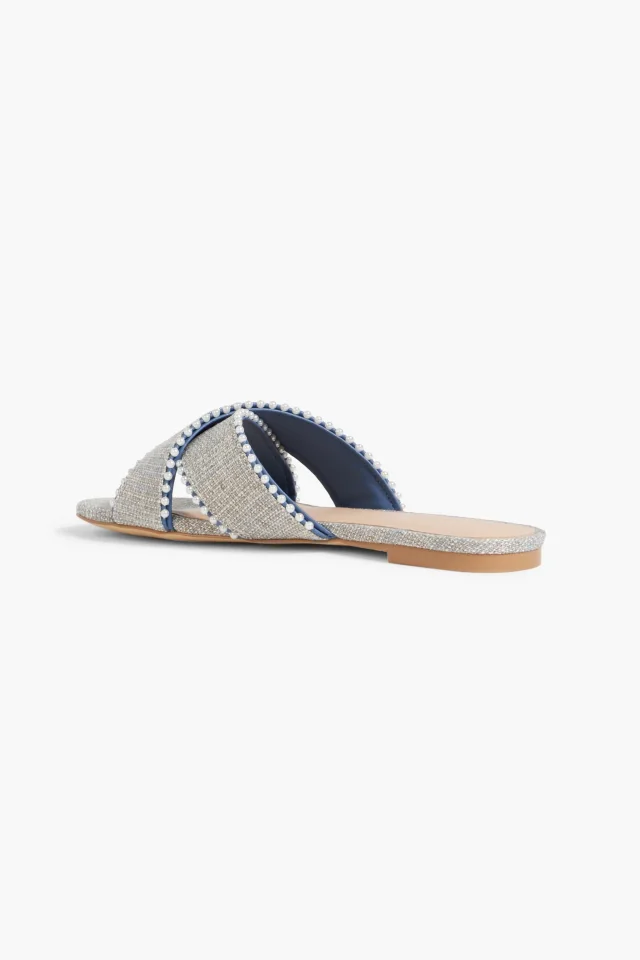 Stuart Weitzman Roza faux pearl-embellished tweed sandals in Blue, photo 3 of 5 from THE OUTNET