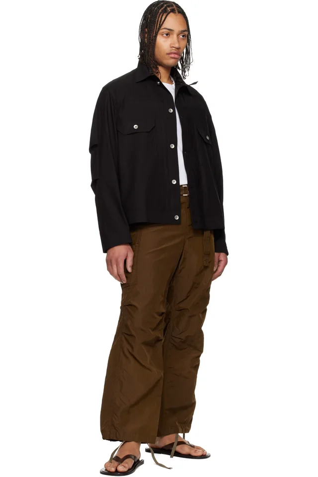 sacai Brown Treated Nylon Twill Cargo Pants, photo 4 of 4 from SSENSE