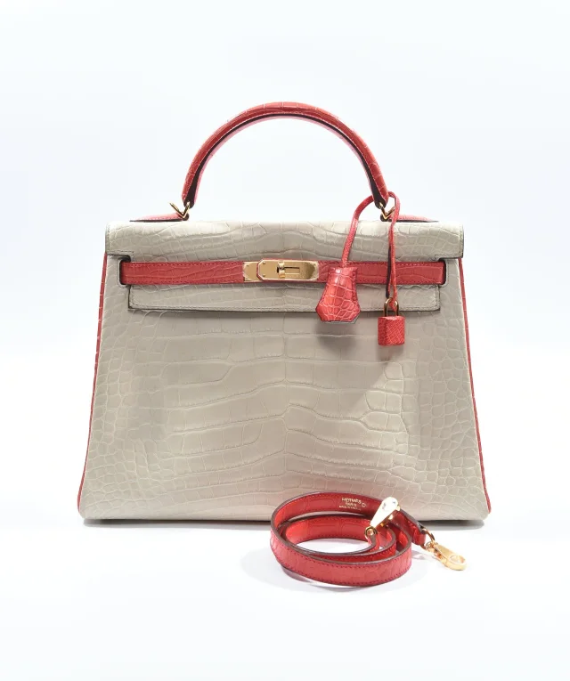 Hermès Kelly 32 HSS Beton / Geranium Matte alligator GHW #X (2016) in Crocodile from Luxury Promise, photo 17 of 20