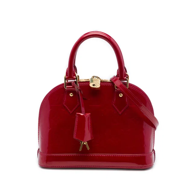 Red Louis Vuitton Monogram Vernis Alma BB Satchel in Red Leather from Designer Revival