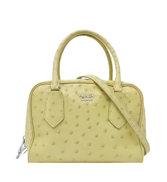 Prada Ostrich Leather Embossed Shoulder Bag Handbag Crossbody Bag Silver in yellow Ostrich from Grailed