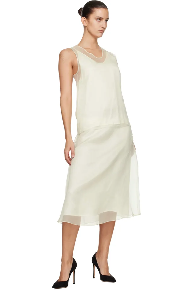 AMI Paris Off-White Silk Sheer Trapeze Midi Skirt, photo 4 of 4 from SSENSE