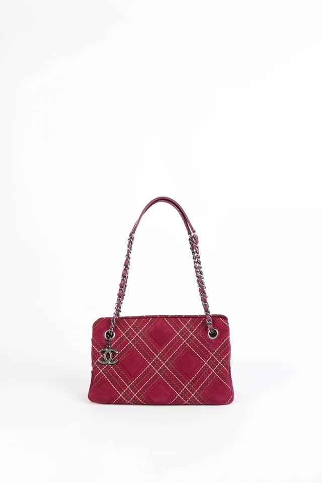 2010s Chanel Purple Suede Wild Stitch Small Shoulder Bag in Purple Suede from Break Archive