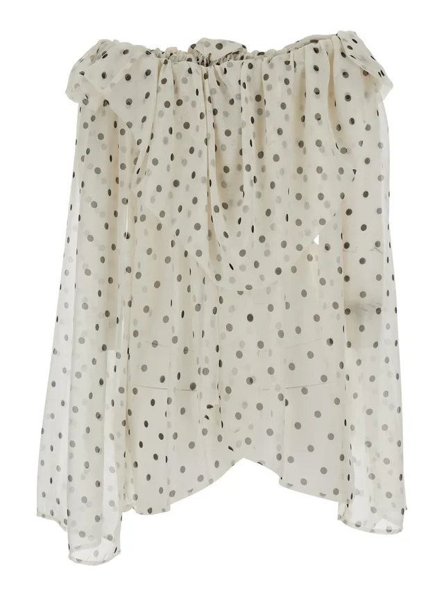 Msgm White top with All-over Polka Dot Print in Tech Fabric Women in White 100% Polyester, photo 4 of 6 from Gaudenzi Boutique