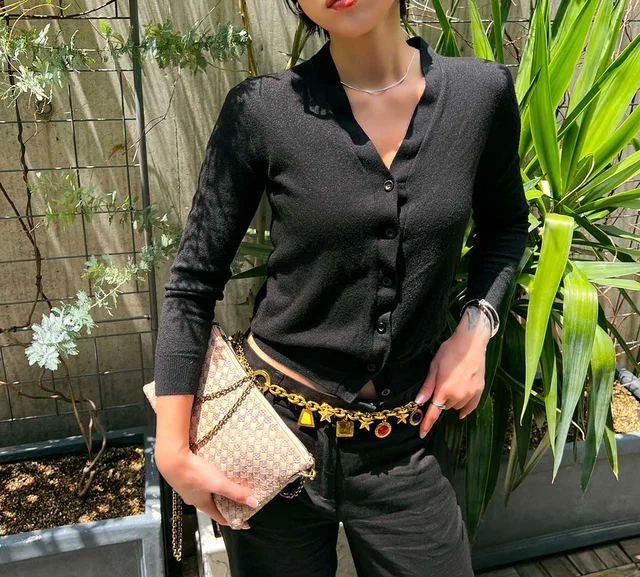Prada Wool Cardigan #38 Black in Black Wool from VINTAGE QOO TOKYO