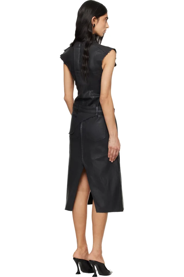 Ottolinger Black Glazed Denim Belted Midi Dress, photo 3 of 4 from SSENSE