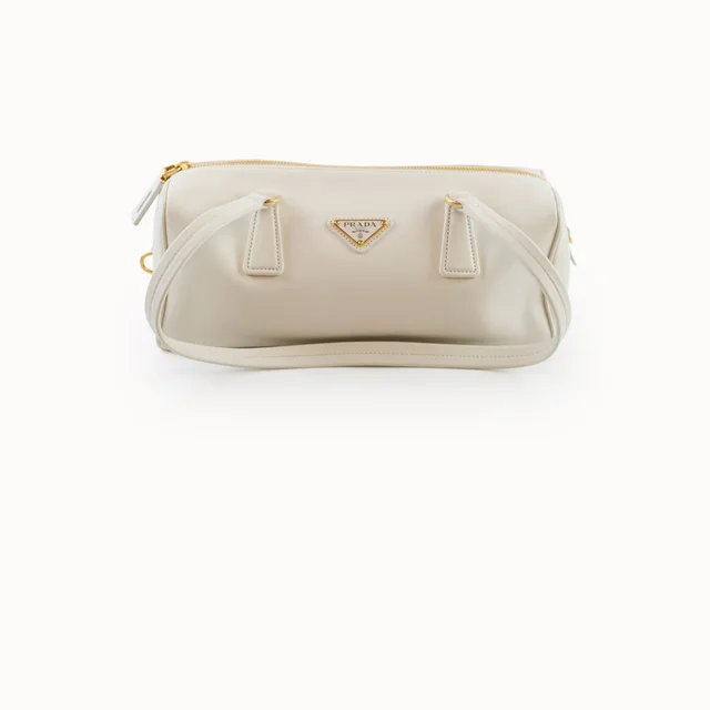 Prada Soft Grain Medium White Shoulder Bag in White Leather from The Purse Affair