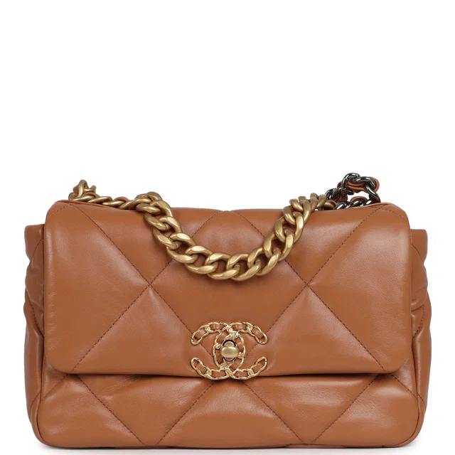 Chanel Medium 19 Flap Brown Lambskin Mixed Metal Hardware in Brown Lambskin from Madison Avenue Couture