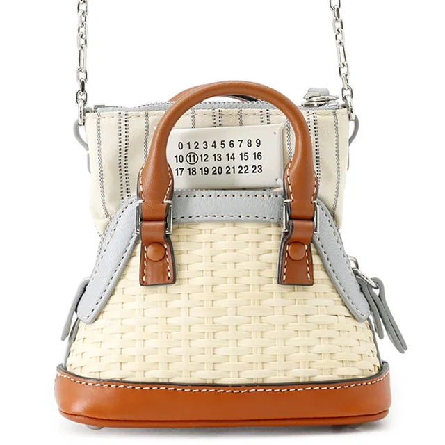 Maison Margiela 5AC Classic Chain Shoulder Beige/Brown/Light BlueSB1WG0032P5352T6172 Raffia Leather Canvas… in Brown Canvas from GALLERY RARE