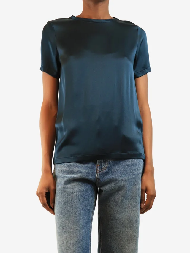 Max Mara Midnight blue satin top - size UK 8 in Navy Satin from Sign of the Times