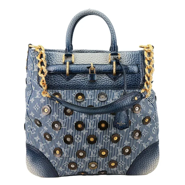 Louis Vuitton Corsaire Trunks Vintage Monogram Stripes Polka Dot Denim Shoulder Bag Blue in Blue Denim from Dallas Designer Handbags