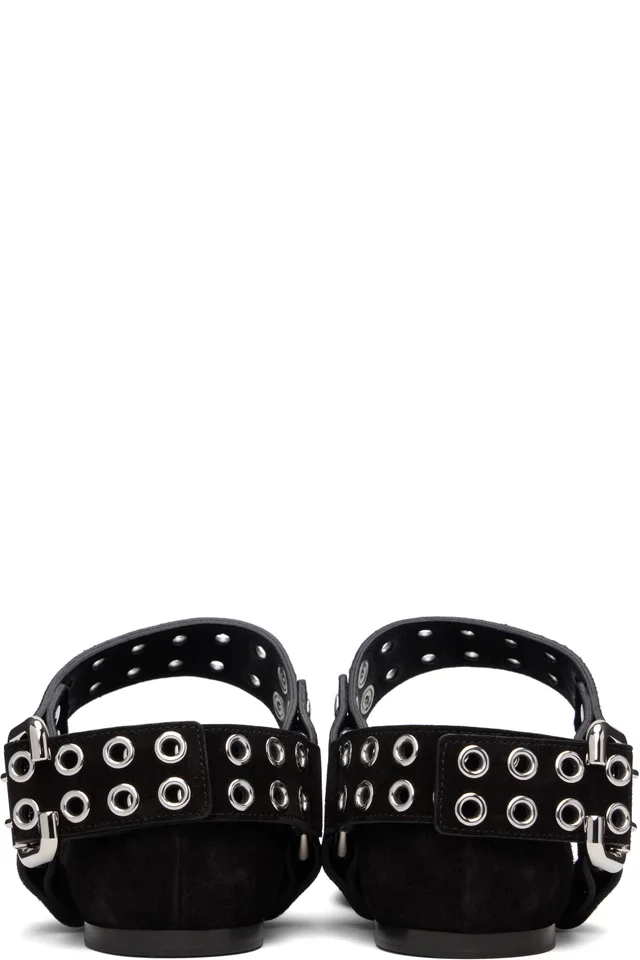 ALAÏA Black Biker Suede Ballerina Flats, photo 2 of 4 from SSENSE