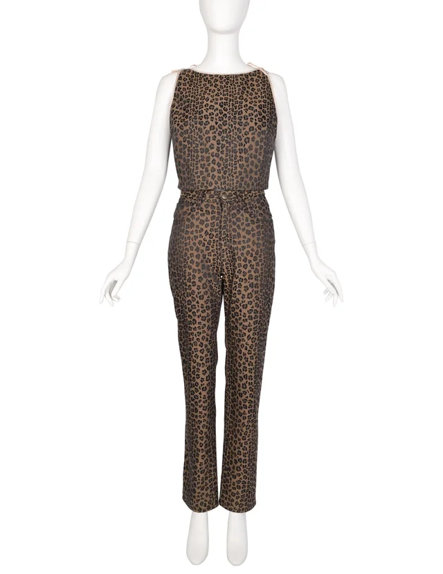 Fendi Vintage 1990s Leopard Print Logo Top & Pants Set in Denim from Amarcord Vintage Fashion