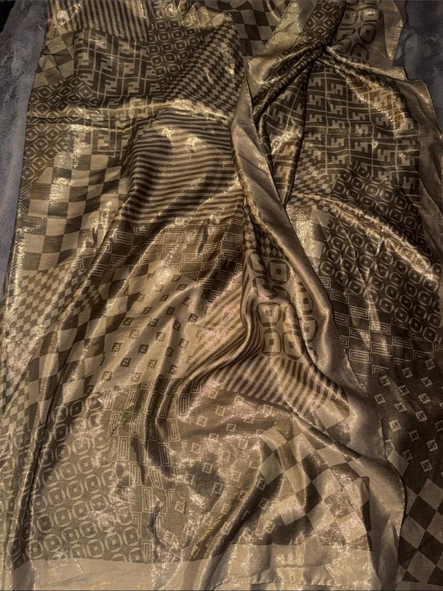 Fendi Metallic Logo Jacquard Scarf In Gold And Brown Excellent Condition in black|gold from Poshmark