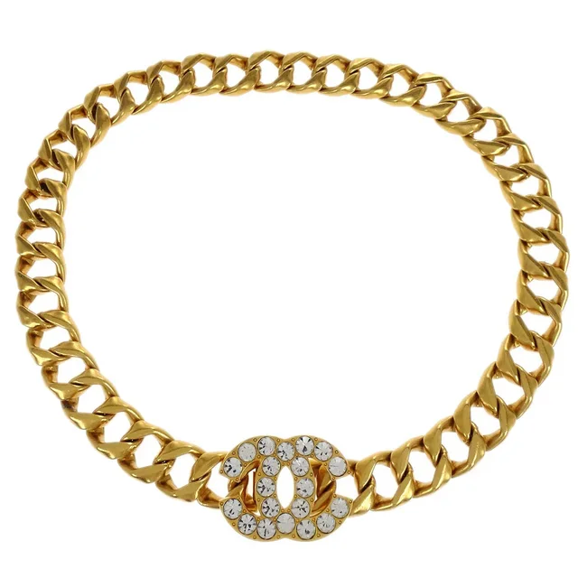 Chanel Chain Belt Gold Rhinestone 95P Small Good in Gold from AMORE Vintage Tokyo