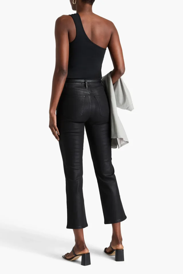 Frame Le Sleek Straight High-Rise Cropped Coated Jeans in Gunmetal, photo 4 of 8 from THE OUTNET