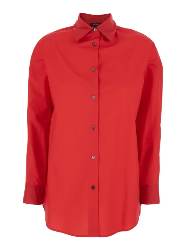 Leplain Shirt 'POPELINE SHIRT' with Classic Collar and Long Sleeves in Red Cotton for Men in Red 100% Cotton from Gaudenzi Boutique, photo 1 of 1