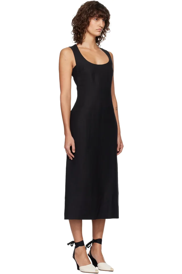 JACQUEMUS Black 'The Tablier' Midi Dress, photo 2 of 4 from SSENSE