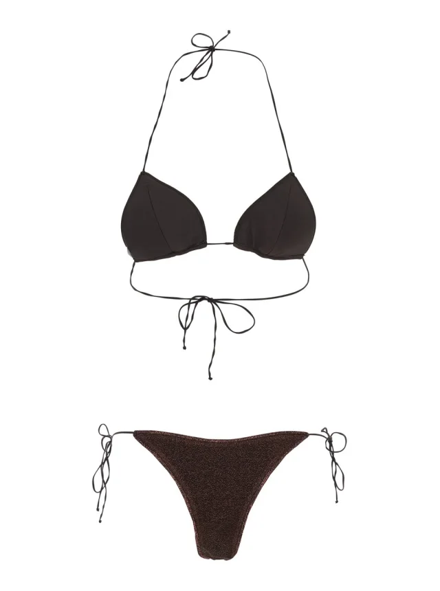 OSÉREE 'Lumiere' Brown Bikini with Triangle Top and Drawstring Closure in Tech Fabric for Women in Brown, photo 3 of 6 from Gaudenzi Boutique