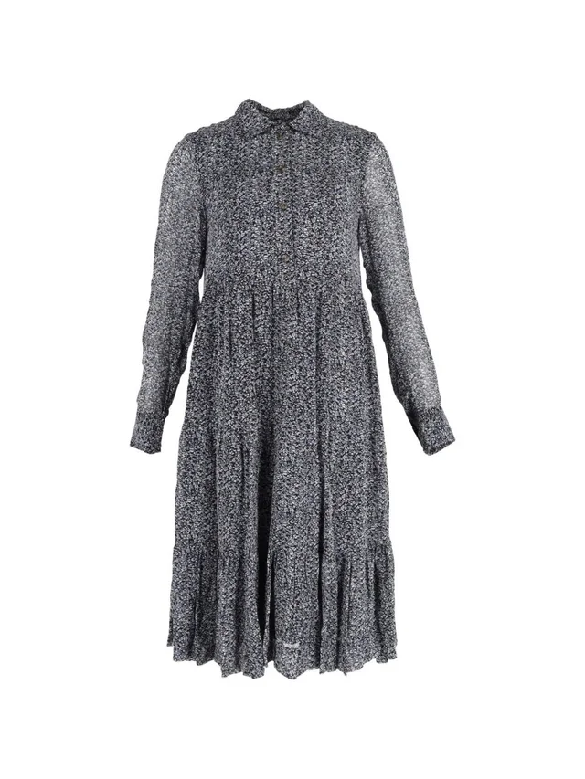 GANNI Blue And White Printed Floral Long Sleeve Midi Dress in black|white from Poshmark