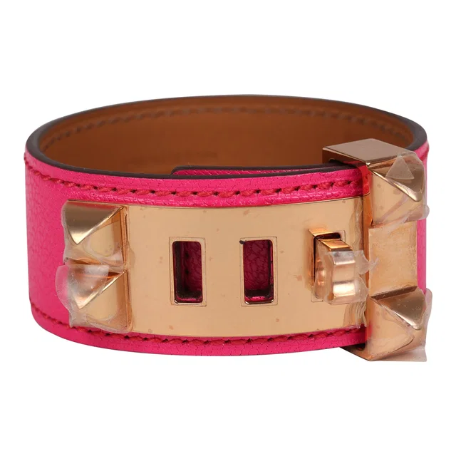 Hermès Collier De Chien 24 Bracelet Rose Pop Chevre Chamkila Rose Gold Hardware in Pink Goatskin from Madison Avenue Couture