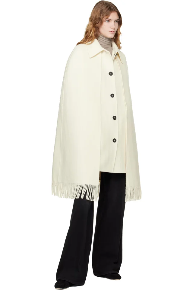 TOTEME Off-White Fringe Cape Coat, photo 4 of 4 from SSENSE