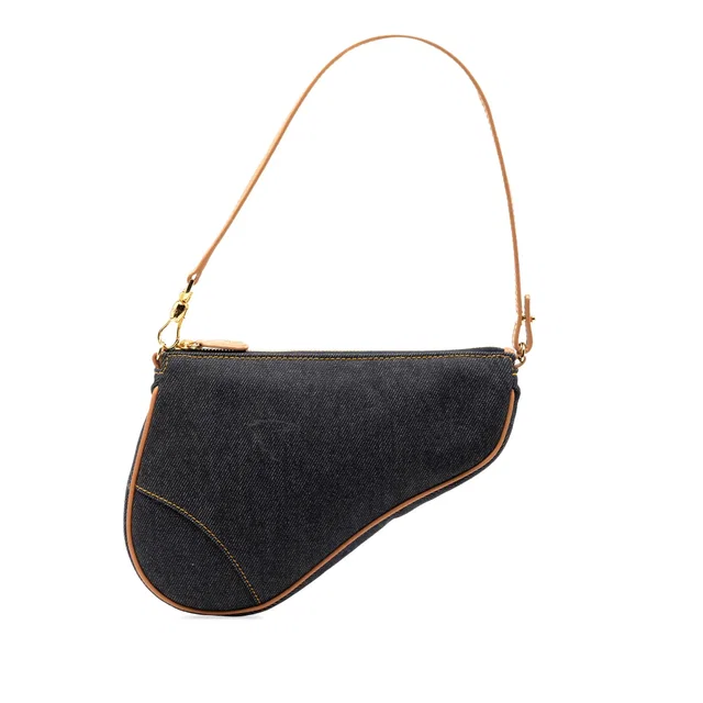 Blue Dior Mini Denim Saddle Pochette Shoulder Bag in Blue Denim from Designer Revival
