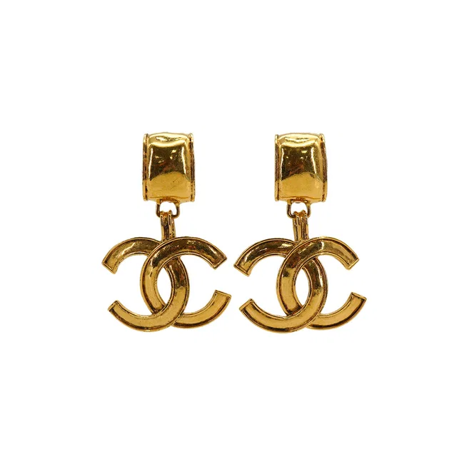 Chanel Vintage Earrings Cocomark Swing Gold Accessory 94P in Gold from Luxury Promise