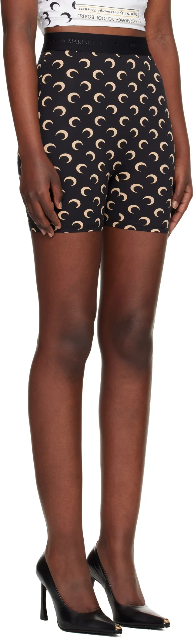 Marine Serre Black Recycled Moon Jersey Mini Shorts, photo 6 of 8 from SSENSE