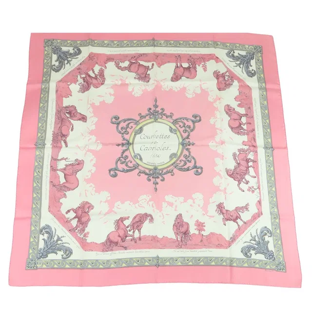 Hermès Carre 90 Courbettes et Cabrioles Silk Scarf Pink White Multicolor in White Silk from The Reluxe