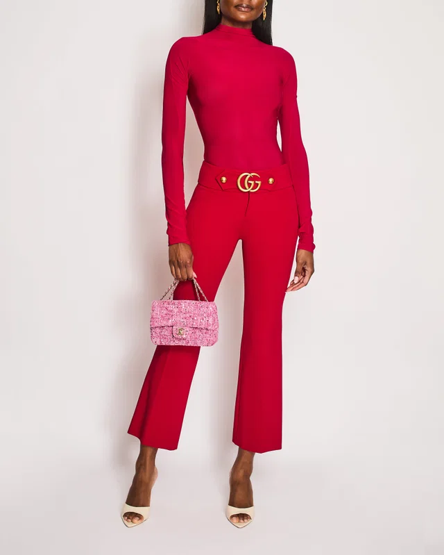 Gucci Red Marmont Flared Low Rise Trousers with Logo Buckle IT 36 (UK 4) in Red from Sellier