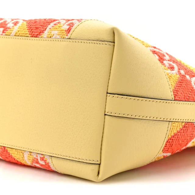 Gucci Straw Textured Dollar Calfskin Cancun Medium Ophidia Shopping Tote Orange Yellow in Orange Calfskin from FASHIONPHILE, photo 9 of 11
