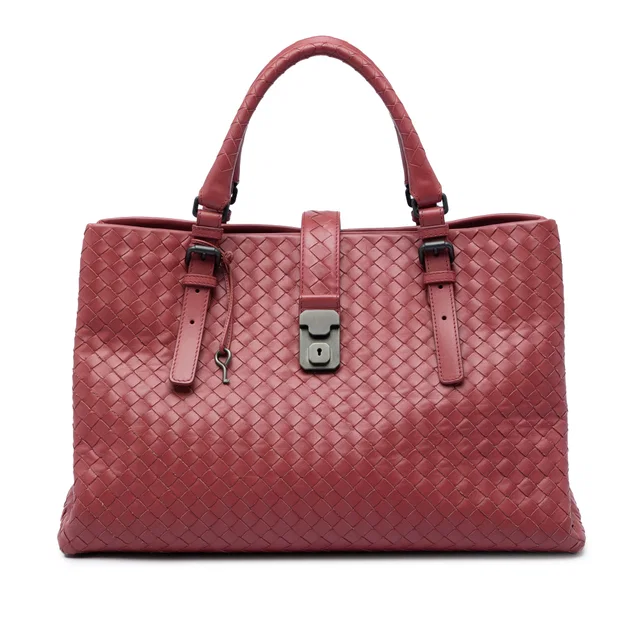 Red Bottega Veneta Medium Nappa Intrecciato Roma Tote in Red Nappa leather from Designer Revival