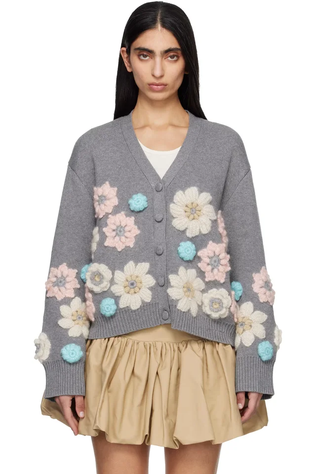 GANNI Gray Cotton Cashmere Flower Cardigan from SSENSE, photo 1 of 1