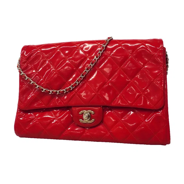Chanel Shoulder Bag Quilted Patent Leather Red Silver in Red Patent leather from The Reluxe