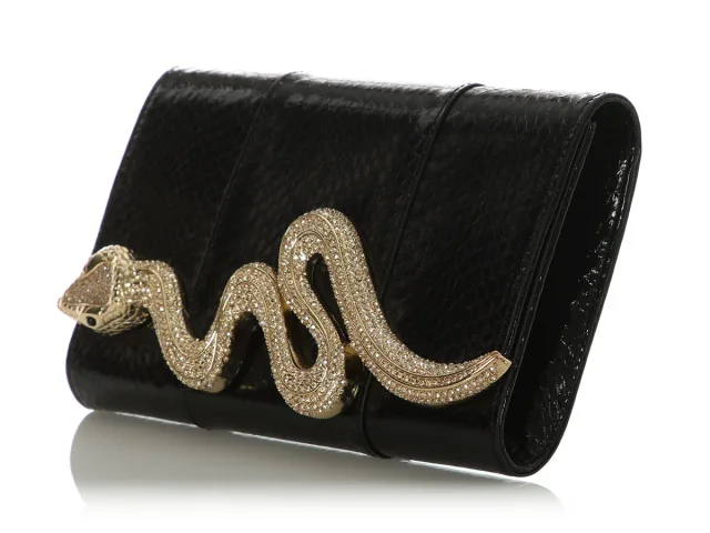 Judith Leiber Black Snakeskin Champagne Serpent Clutch in Black from Ann's Fabulous Finds, photo 3 of 9