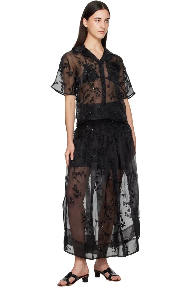 GANNI Black Embellished Organza Shirt, photo 4 of 4 from SSENSE