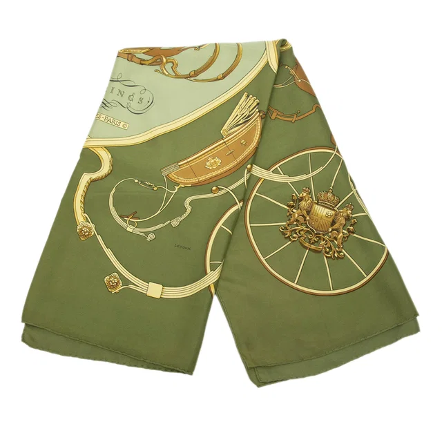 Green Hermès Springs Silk Scarf 90 Scarves in Green Silk from Designer Revival