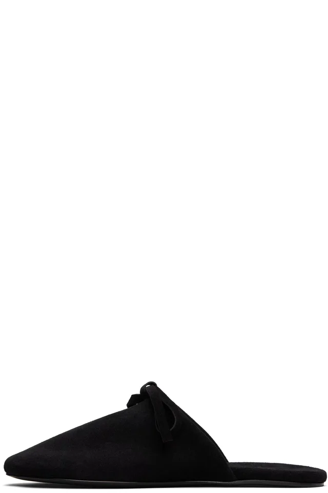 MARIE ADAM-LEENAERDT Black Bow Suede Slippers, photo 3 of 5 from SSENSE