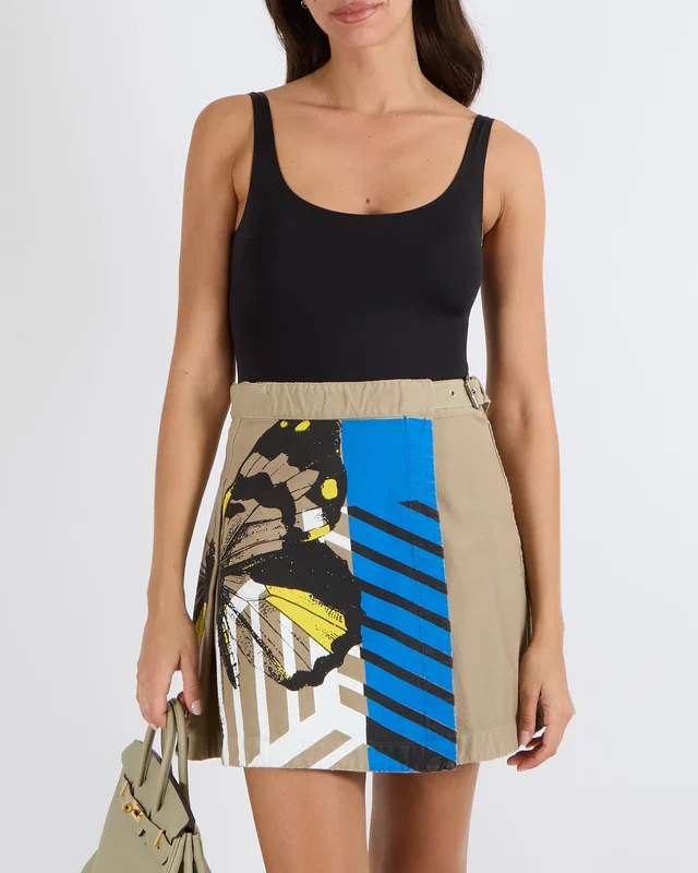 Dior SS22 Beige Denim Cargo Wrap Skirt with Multi-Colour Butterfly Print and Solver Buckle Detail… in Beige Denim from Sellier