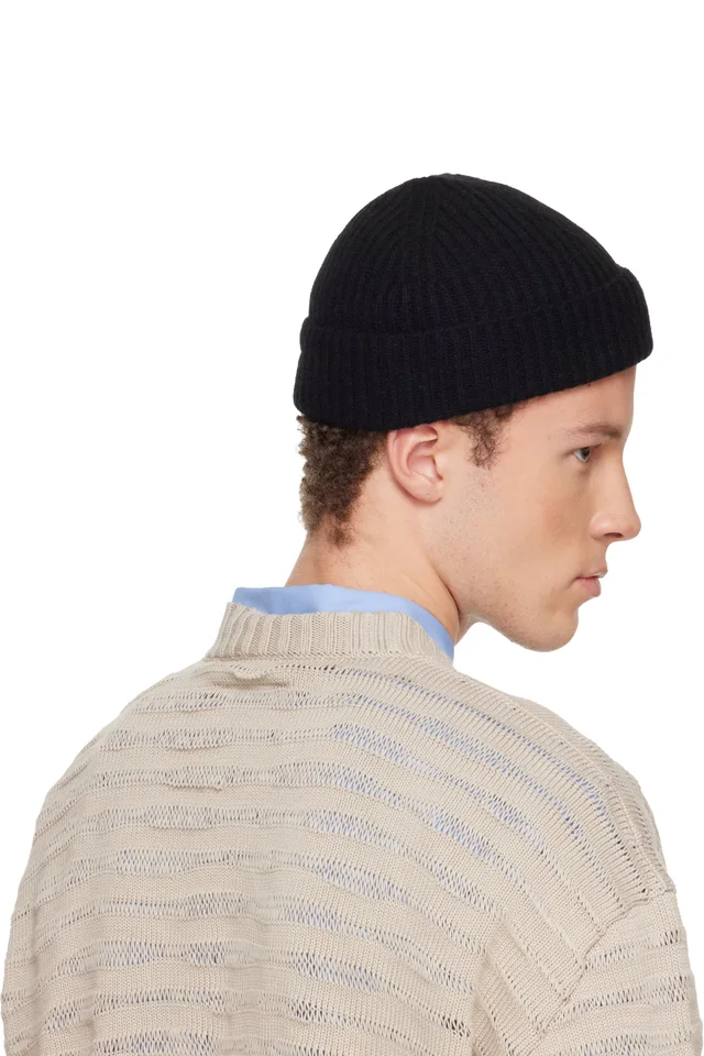 MM6 Maison Margiela Black Ribbed Wool Beanie, photo 3 of 3 from SSENSE