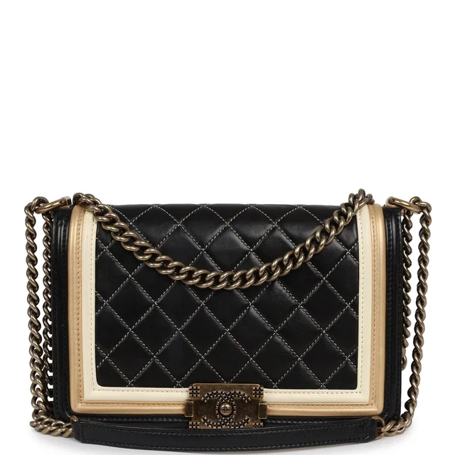 Chanel Medium "Paris-Versailles" Boy Bag Black, Gold, White Lambskin Antique Gold Hardware in Black Lambskin from Madison Avenue Couture