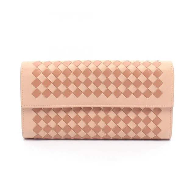 Bottega Veneta Bifold Wallet Intrecciato Pink Beige Brown Leather in Brown Woven leather from The Reluxe