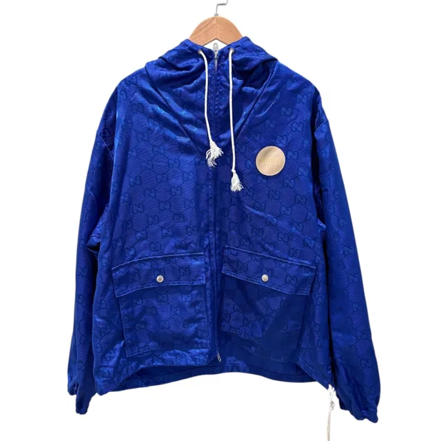 Gucci GG Logo Blue Nylon Jacket in size 46 in Blue Nylon from Luxury Promise