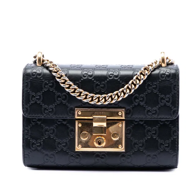Black Gucci Small Guccissima Padlock Crossbody in Black Leather from Designer Revival