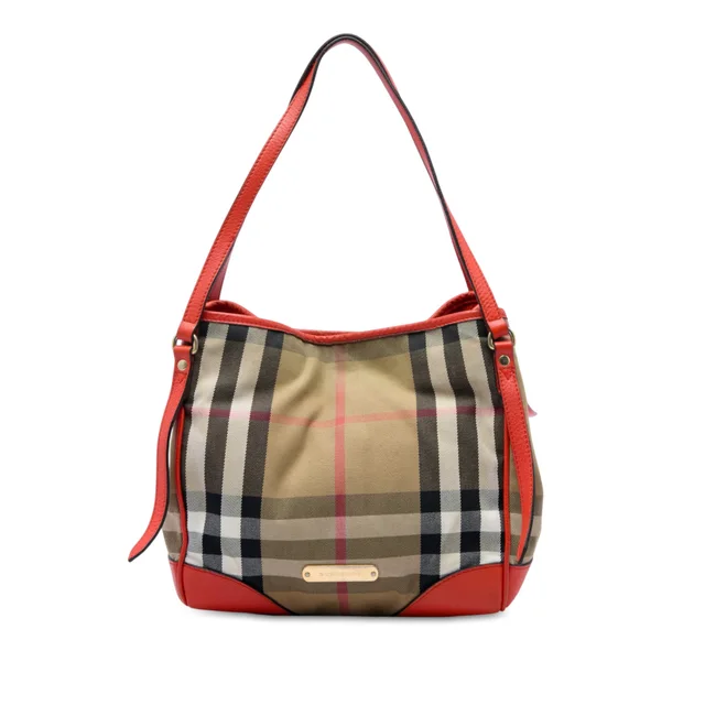 Brown Burberry Small House Check Canvas Bridle Canterbury Tote in Brown Canvas from Designer Revival