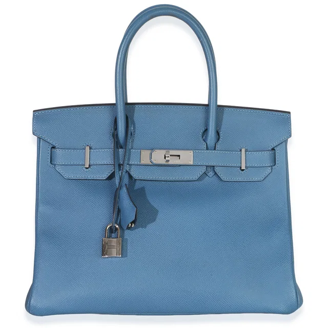 Hermès Bleu Brighton Epsom Birkin 30 Phw Blue Leather Handbag in Blue Epsom leather from HEWI