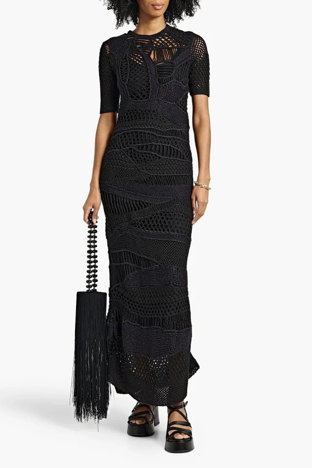 Chloé Crocheted Wool and Silk-Blend Maxi Dress in Black, photo 2 of 4 from THE OUTNET