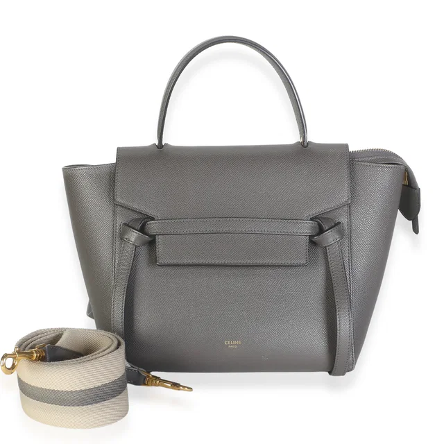 Celine Grey Grained Calfskin Micro Belt Bag in Grey Caviar leather from myGemma